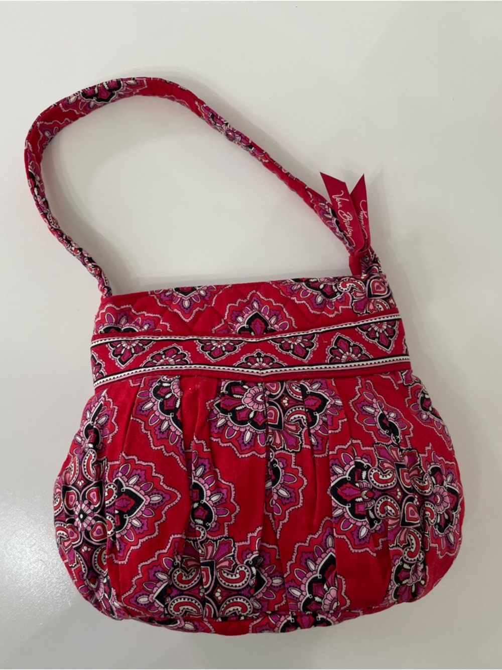 Vera Bradley Frankly Scarlet Red Hannah Pleated Small Satchel Bag Preppy Boho